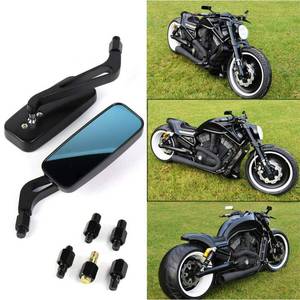 lot 44 image: Universal Black Rectangle Bobber Mirrors Blue Mirror Reducing Glare Motorcycle Rear View Mirrors for Harley Honda Kawasaki Cruise Dirt Bike - Retail $26