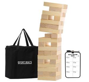 lot 47 image: Outdoor Games Medium Wooden Tower Stacking Game - 54 Premium Pine Blocks Stack up to 3FT with Custom Rules Board & Heavy Duty Carry Bag - Outdoor Lawn Games for Backyard Parties, Camping, Tailgating - Retail $29