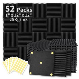 lot 65 image: Focusound 52 Pack Acoustic Foam Panels 1 x 12 x 12 Sound Proof Foam Panles Soundproofing Noise Cancelling Wedge Panels for Home Office Recoding Studio with 300PCS Double-Side Adhesive - Retail $37
