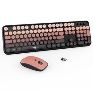 lot 80 image: FOPETT Wireless Keyboard and Mouse Combo - 2.4G Full-Sized Cute Colorful Mouse and Keyboard with 104 Round Keys Retro Typewriter Keyboard for LaptopWindowsPC - Pink Gradient - Retail $36