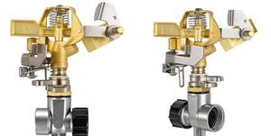 lot 94 image: Triumpeek 2 Packs Impact Sprinkler (No Spike Base), Heavy Duty Brass Water Sprinkler Head Adjustable 360 Degree Large Area Irrigation Sprinkler for Yard Lawn Patio Garden - Retail $25