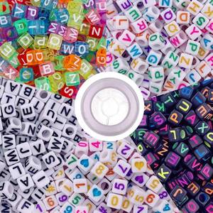 lot 111 image: 1000 Pcs Letter Beads Acrylic Cube Beads Alphabet Bead Number Bead with Elastic String for Jewelry Making - Retail $8