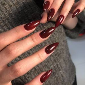 lot 117 image: Burgundy Red Press on Nails Almond Shaped Medium Almond Nails Press on Neutral Acrylic Fake Nail for Women Reusable Glue on Nails Medium Length Stiletto False Nail - Retail $8