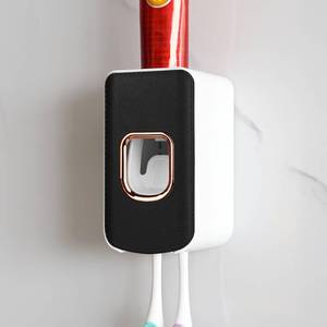 lot 127 image: 2 Slot Plastic Toothbrush Holder and Toothpaste Dispenser Wall Mounted, Automatic Toothpaste Squeezer, 2 in 1 Tooth Brush Toothpaste Organizer for Shower (Black) - Retail $8