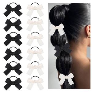 lot 133 image: 12PCS Silky Satin Hair Bows Ties for Girls Black and White Bowknot Ribbon Ponytail Holder Accessories Elastics Cute Hair Ties with Bows for Women Girls - Retail $4,324