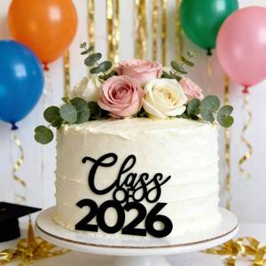 lot 135 image: Class of 2026 Cake Topper, Black Acrylic 2026 Graduation Cake Pick for Congrats Grad Theme Cake Charm Decor for High School Boys Girls Graduate Party Cake Decorations Supplies - Retail $7