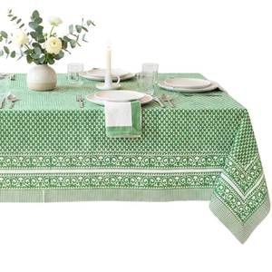 lot 138 image: ATOSII Queen Green 100% Cotton Tablecloth, Handblock Print Rectangle Table Cover for Kitchen Dining I Tabletop Linen I Parties, Thanksgiving, Christmas, Wedding, Fall Table Cloth 60 X 90 Inches - Retail $55