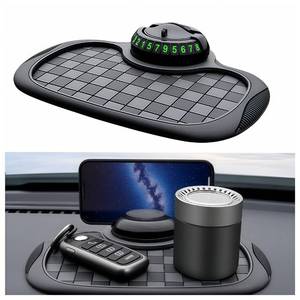lot 151 image: Vilhunase Multifunctional Car Anti-Slip Mat 360° Rotatable Phone Holder Hidden Temporary Parking Number Plate Anti-Slip and Storage Mat(Black-Gray Checkered Pattern) - Retail $11