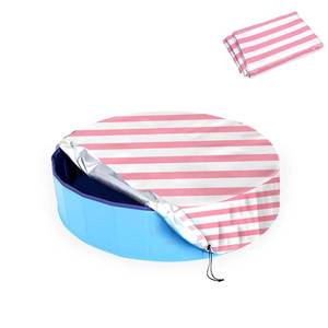 lot 159 image: Ladadee Foldable Round Dog Swimming Pool Cover, for 324863 Collapsible Outdoor Tub,PVC Coating Waterproof and UV Protection (S-32  8 inch, Pink Stripes) - Retail $9