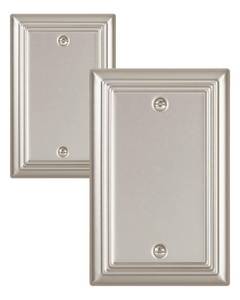 lot 163 image: ZILLSEA Decorative Framed Design Switch Plates Outlet Covers, Durable Metal Wall Plates (Satin Nickel1 Blank 2 Pack) - Retail $10