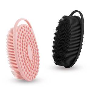 lot 164 image: Soft Silicone Body Scrubber 2 PCS Silicone Body Shower, Silicone Loofah 2 in 1 Bath and Shampoo Brush, Body Scrubber Shower Cleaning Exfoliating Use for Sensitive Skin, Lather Well(Black and Pink) - Retail $8