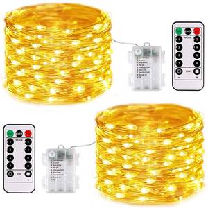 lot 171 image: JMEXSUSS 2 Pack Fairy Lights Battery Operated with Remote, Total 200 LED 66ft Battery Powered Christmas Lights, 8 Modes Twinkle String Lights for Bedroom, Indoor Christmas Tree Decor, Warm White - Retail $18