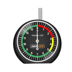 lot 172 image: SAFELIFE Tire Tread Depth Gauge, Dial Type Tire Tread Depth Gauge Professional for Motorcycle, Car,Truck and Bus,Easy Reading Tyre Tread Depth Gauge in 32nds - Retail $10