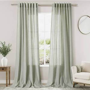 lot 181 image: Sage Green Curtains 96 inches Long 2 panels for Living Room Back Tab Rod Pocket Semi Sheer Linen Draperies Muted Neutral Room Decor Earth Tone Pale Green Curtains 96 inch Length for Diningroom - Retail $44