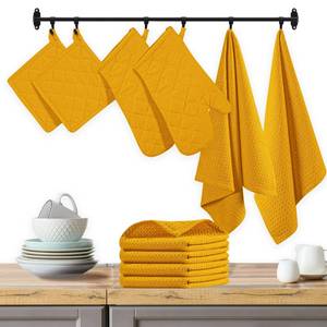 lot 182 image: Native Fab 10-Piece Kitchen Set - 100% Cotton, Includes Dishcloths, Dish Towels, Oven Mitts, Potholders, Heat Resistant & Durable, Ideal for Baking, Cooking, and All Kitchen Tasks - Mustard Yellow - Retail $29