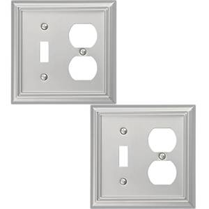 lot 185 image: OKAWYC ToggleDuplex Light Switch Cover Adler Metal Wall Plate, 2-Pack Brushed Nickel 2 Gang, Light Switch Cover Outlet Cover Decorative Wallplate, Durable - Retail $15