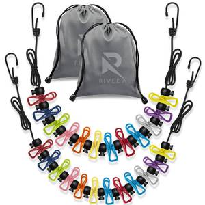 lot 186 image: RIVEDA 2 Pack Travel Clotheslines with 12 Colorful Clips Each & 2 Bags, Cruise RV & Camping Essentials Clothes Line for Indoor Laundry Drying Line & Outdoor Accessories - Retail $12