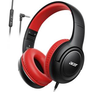 lot 187 image: acer Kids Headphones - Over-Ear 8594dB Volume Limiter, 3.5mm Jack Foldable Stereo Sound Headset for Toddlers Girls Boys Travel Learning Entertainment Tablet Kindle iPad PC Black Red, HK03 - Retail $17