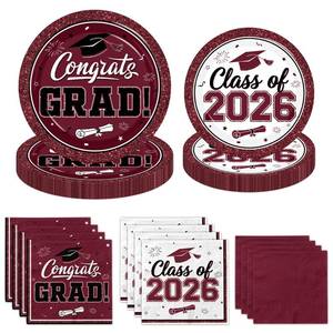 lot 217 image: Graduation Plates and Napkins 2026, 200pcs Maroon and White Graduation Decorations Class of 2026 Grad Congrats Maroon Paper Plates and Napkins Party Supplies for Graduation Party Favors,Serve 50 - Retail $13
