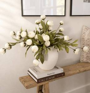 lot 224 image: Laelfe Faux Silk White Peony Stems, 27 inch, 6 Pcs - Retail $20