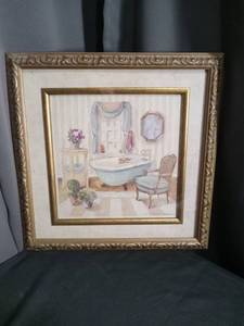 lot 60359 image: Framed Bathroom Interior Watercolor Print Signed L. Nolan Gibson