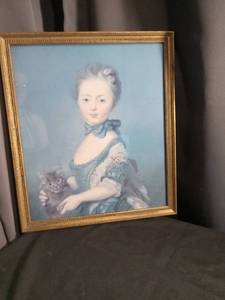 lot 60360 image: Portrait Print Young Woman with Cat in Gilt Frame