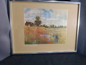 lot 60361 image: Framed Landscape Print with Poppy Field and Figures
