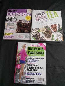 lot 60365 image: 3 Health & Wellness Books Beat Diabetes, Cancer Hates Tea, Prevention Big Book of Walking