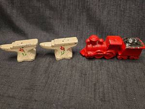 Cast Iron Train Set and anvil Salt and Pepper Shakers
