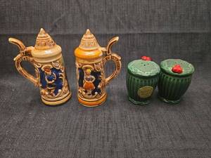 German Beer Stein and Ceramic Holiday Hostess Salt Pepper Shakers