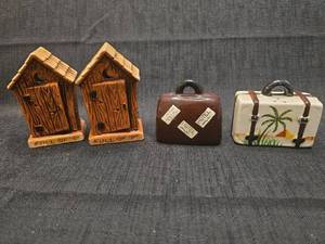 lot 50142 image: Novelty Salt and Pepper Shaker Collection with Suitcase and Outhouse Designs