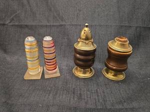 lot 50163 image: Striped Glass and Brass Salt and Pepper Shaker Set