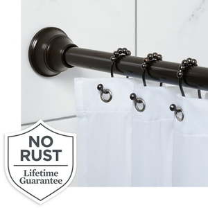 lot 36 image: Better Homes & Gardens Wave Finial No Rust 43 to 72 Adjustable Shower Curtain Tension Rod  Bronze