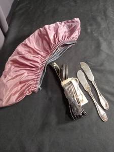 lot 6802 image: Flatware Set with Grape Cluster Design, Storage Case and Pink Bag