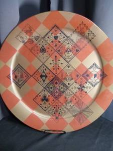 lot 6804 image: Decorative Plate Playing Card Suit Diamond Pattern Coral Cream 10 inch