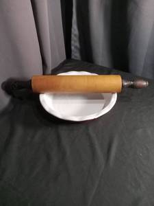 Rolling Pin with White Ceramic Pie Dish