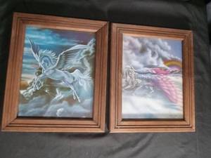 lot 60394 image: Framed Pegasus and Fantasy Angel Art Prints Lot of 2