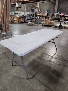 lot 1130 image: Folding Table 6 ft White Top Black Metal Frame