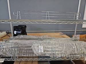 lot 1080 image: Huge Lot of Chrome Wire Shelf Ledge 48 L x 4 H Wire Shelving Sides and Various Shelf Liners $$$$$