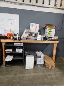 lot 1083 image: Contents of Office and Shipping Station Lot Toner Cartridges Batteries Tape Labels Tripod Supplies Take All 