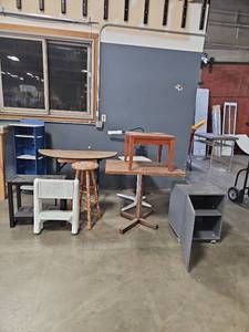 lot 1087 image: Lot of Mixed Furniture Tables Chairs Shelving Units 10 Pieces Total