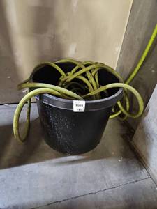 lot 1089 image: Garden Hose with 4-Port Splitter Connector and Shutoff Valve Black Pot Included No Male End On Hose