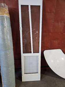 lot 1092 image: White Pet Door with Two Glass Panes Upper Panel Sliding Glass Insert New Out Of Box Large Pets
