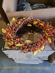 lot 1151 image: Lot of 9 New Decorative Berry and Leaf Wreath Orange Yellow 15 inch