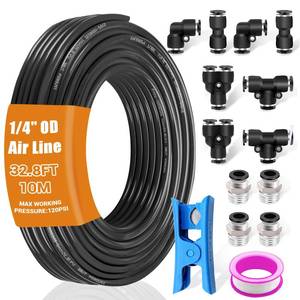 lot 1159 image: Lot of 4 mankk 14 Air Line Tubing Kit Air Hose Fittings 14(6.35mm) OD x 32.8 Feet Polyurethane PU Tube Push to Connect Fittings Pneumatic Tubing Compressed Accessories