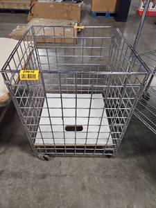 lot 29610 image: Wire Mesh Storage Cage Cart with Wheels and White Base Tray