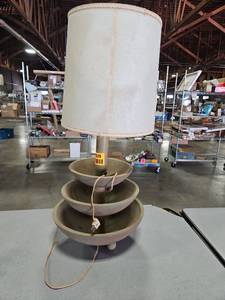 lot 29639 image: 3-Tier Stacked Bowl Table Lamp with Fabric Shade