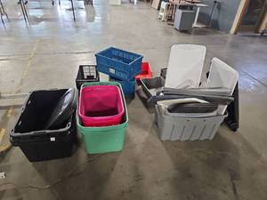 lot 29646 image: Lot of Plastic Storage Bins and Crates Multiple Colors As Shown As Is