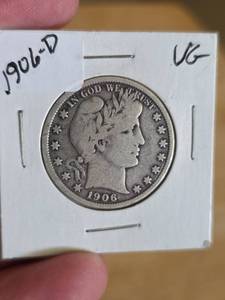 lot 3 image: 1906-D Barber silver half dollar