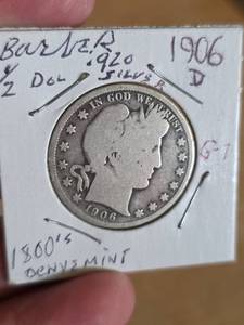 lot 4 image: 1906-D Barber silver half dollar